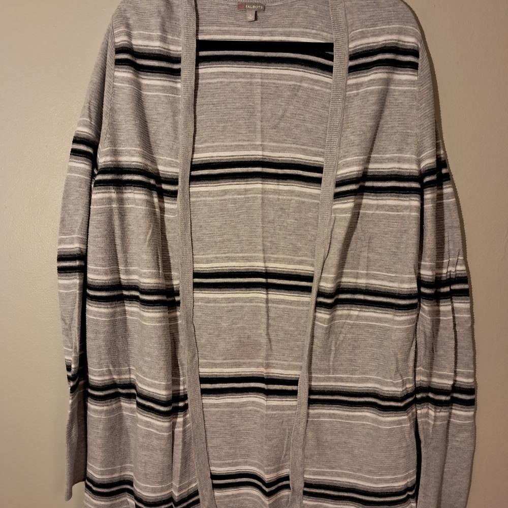 Talbots Gray and Black Striped Women's Cardigan